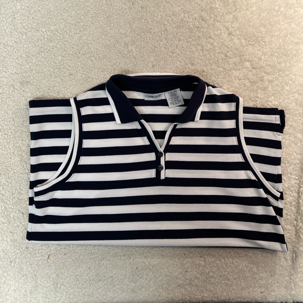 Cabin Creek Navy & White Striped Sleeveless V-Neck Top Size Large 12/14 - Picture 6 of 8